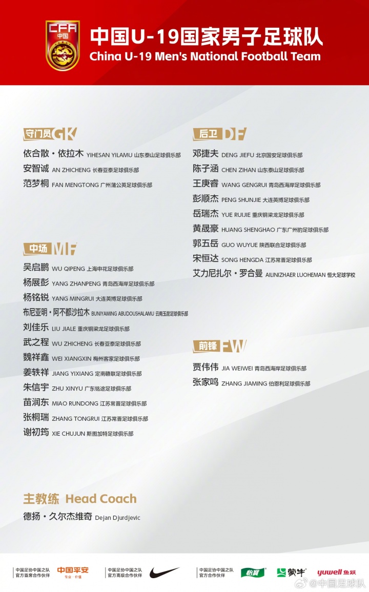 中国U19男足备战2027亚洲杯 将赴法参加土伦杯