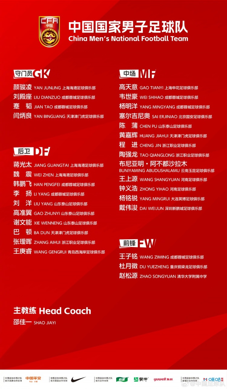 记者统计国足名单变化:保留上期集训16人,赵松源等8将首入选
